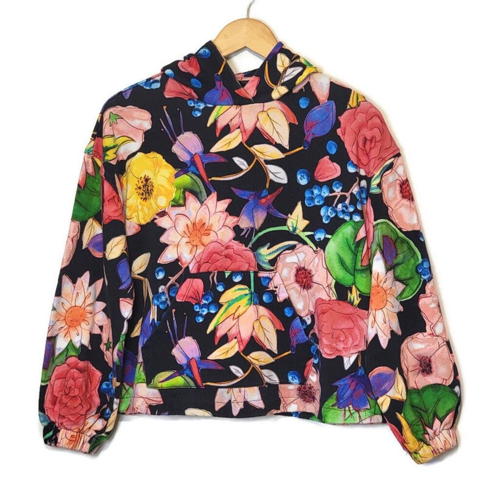 Desigual Floral Tropical Sweatshirt Hooded Kangaroo Front Pocket Lightweight S - Picture 15 of 15